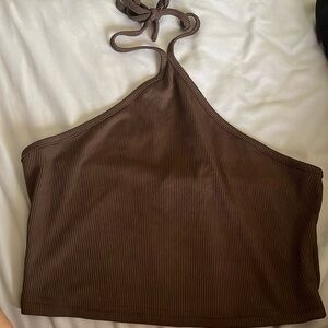 brown cropped tie halter top
